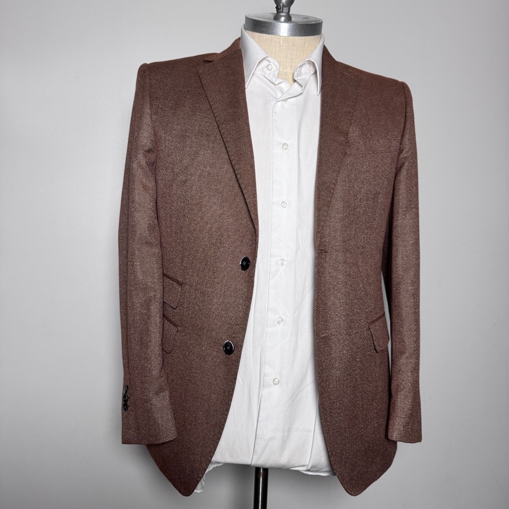 Bianco Brioni Blazer Mens 40R Brown Textured Modern Fit High Twist Sport‎ Coat